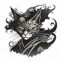samurai cat tattoo design idea