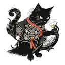 samurai cat tattoo design idea