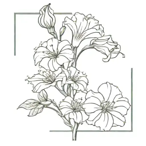 non-leafy bouquet including aster, morning glory, carnation and snowdrop tattoo design idea