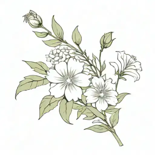 small bouquet including aster, morning glory, carnation and snowdrop tattoo design idea
