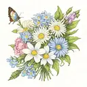 small bouquet including aster, morning glory, carnation and snowdrop tattoo design idea