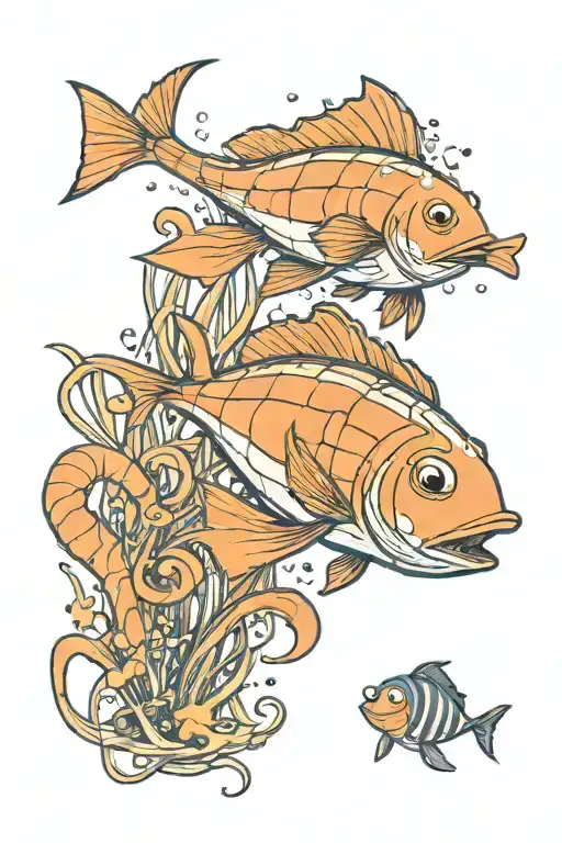 Marlin from finding nemo woth dory navigating a field of jellyfish tattoo design idea