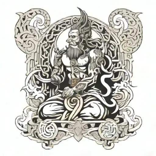 norse mythology, buddhist belief fills me tattoo design idea