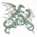 fourth wing dragons flying together tattoo design idea