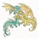 fourth wing dragons flying together tattoo design idea