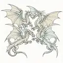 fourth wing dragons flying together tattoo design idea