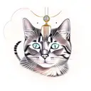 A realistic depiction of a cat sitting on a pile of jewelry with an investment graph in the background tattoo design idea