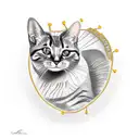 A realistic depiction of a cat sitting on a pile of jewelry with an investment graph in the background tattoo design idea