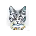 A realistic depiction of a cat sitting on a pile of jewelry with an investment graph in the background tattoo design idea
