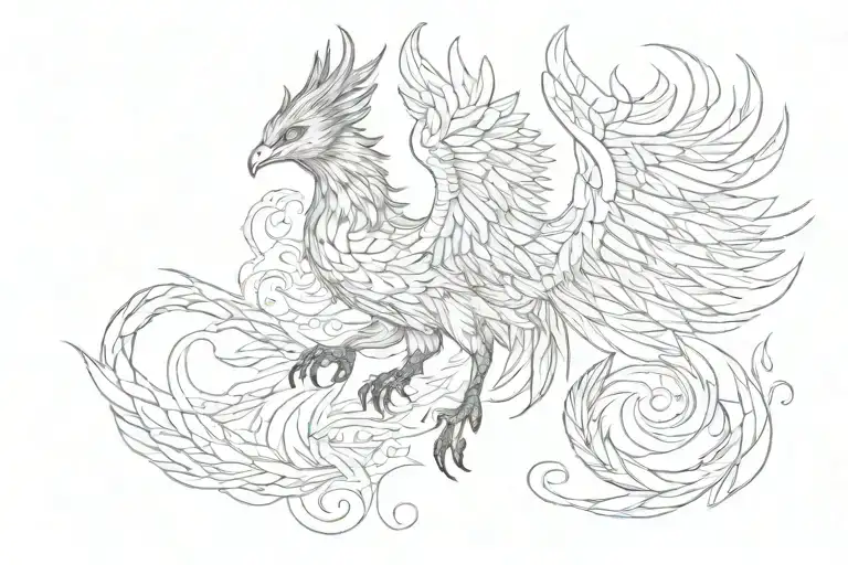 phoenix bird flying away holding scorpion with fox looking tattoo design idea