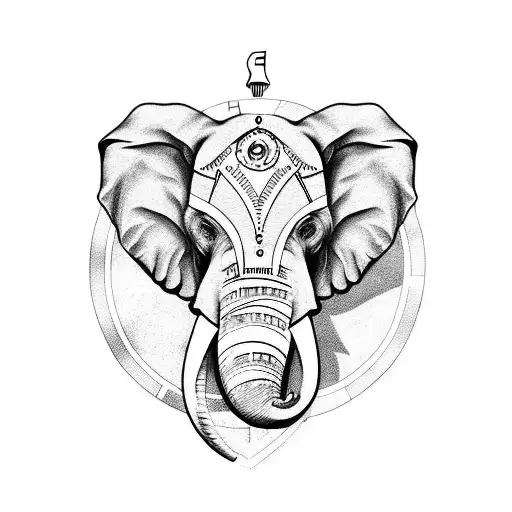 angry Elephant head with compass black work tattoo design idea