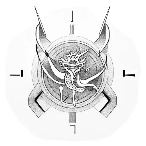 dragon with an analog clock reading 6:05 tattoo design idea