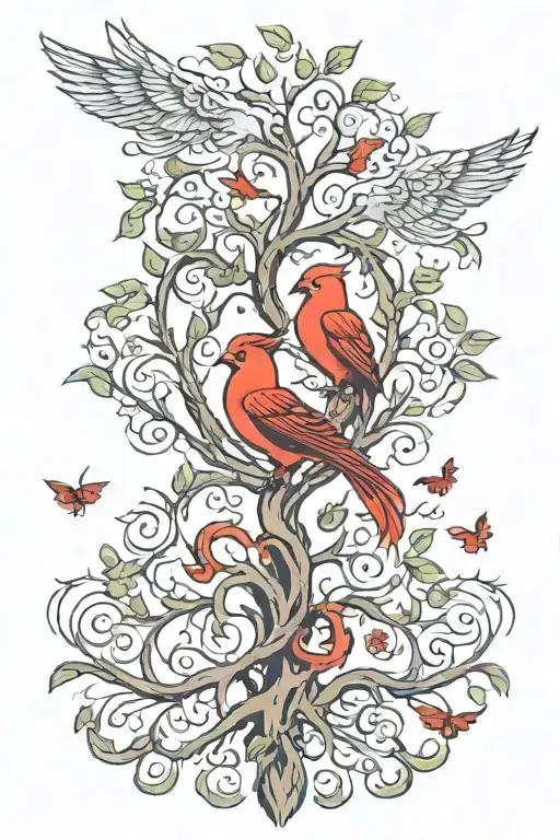 tree of life and firebird tattoo design idea