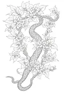 foot crushing serpent, apple tree branch turning into flowers. reflective knife stabbing foot, pills falling  tattoo design idea