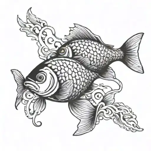 fish can be swimming in opposite directions, one upstream and the other downstream, which represents the ways of life tattoo design idea