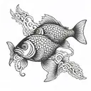 fish can be swimming in opposite directions, one upstream and the other downstream, which represents the ways of life tattoo design idea