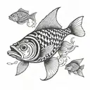 fish can be swimming in opposite directions, one upstream and the other downstream, which represents the ways of life tattoo design idea