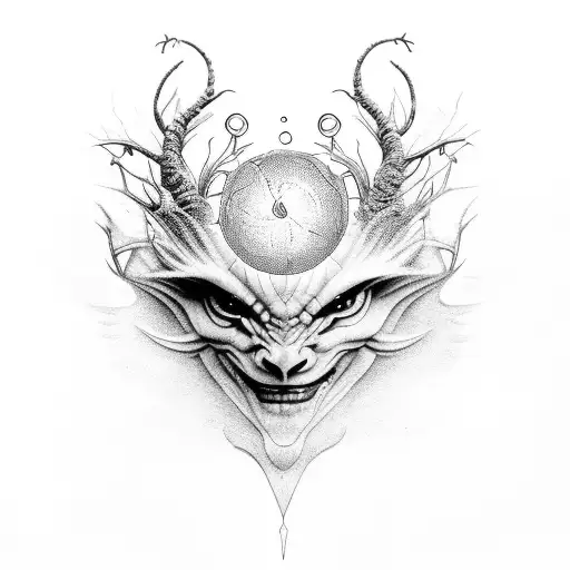 A mythical creature emerging from a scientific laboratory, blending fiction and scientific discovery tattoo design idea