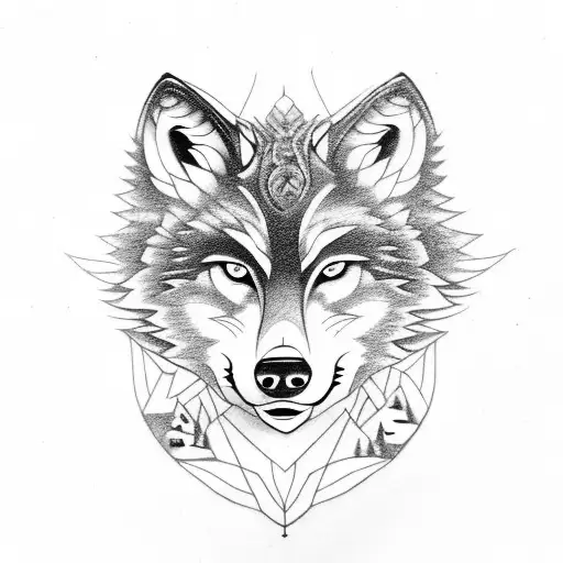 An wolf and lam mask, kindred in a losangle tattoo design idea
