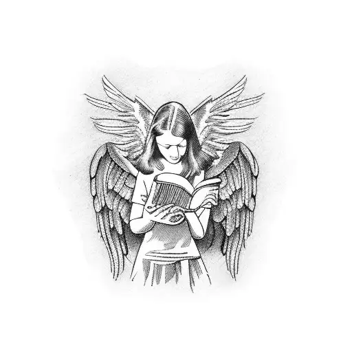 Angel reading a medical journal tattoo design idea