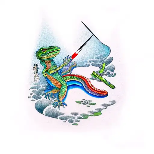 lizard smoking cigar  tattoo design idea