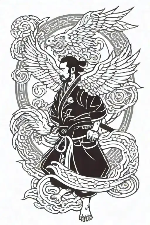 samurai jiu-jitsu with Christian elements and an eagle tattoo design idea