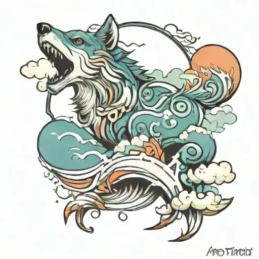 clouds summer sea wolf tribal tattoo tattoo design idea