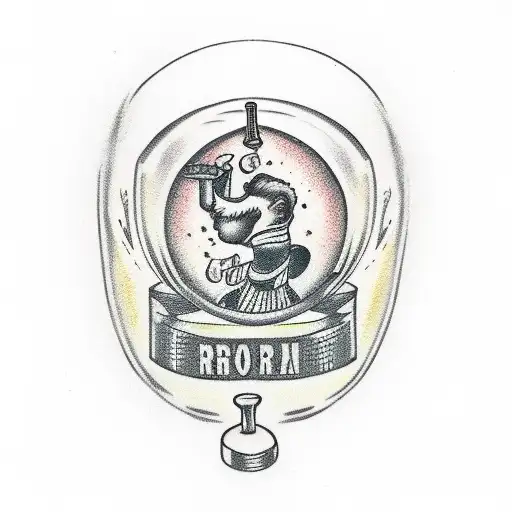 A glass of rum with a cigar and a rock and roll hand sign tattoo design idea