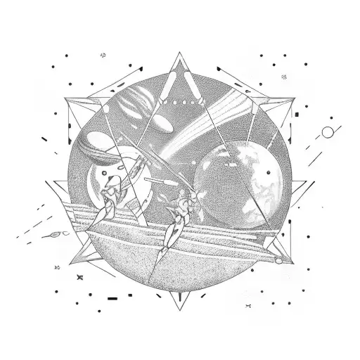 A cyberpunk rock band performing on a stage made of planets, with a starry backdrop tattoo design idea