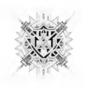 A minimalist black cross with cyber goth elements tattoo design idea