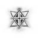 A minimalist black cross with cyber goth elements tattoo design idea