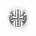 A minimalist black cross with cyber goth elements tattoo design idea