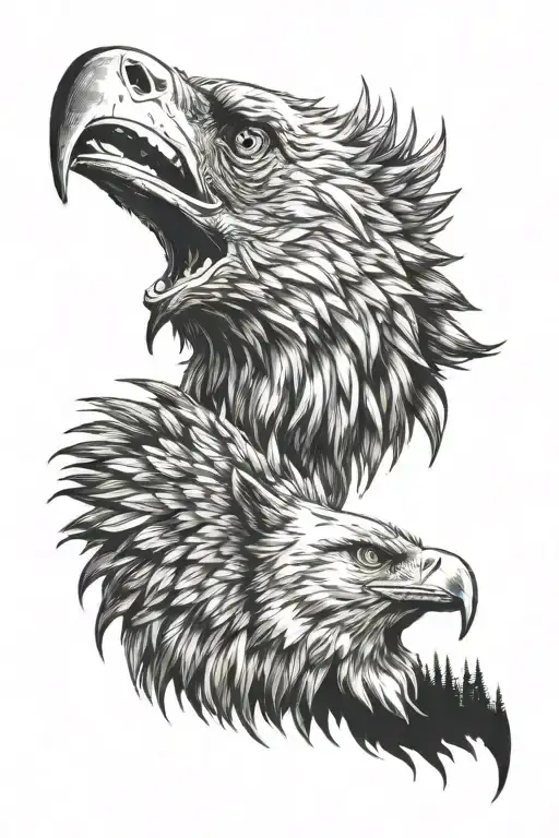 eagle wolf howling tattoo design idea