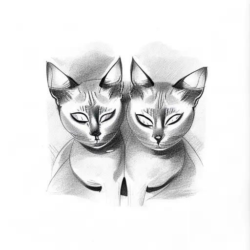 two siamese cat sleeping tattoo design idea