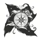wind rose with the words "not all that wander are lost" written across the circle tattoo design idea