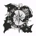 wind rose with the words "not all that wander are lost" written across the circle tattoo design idea