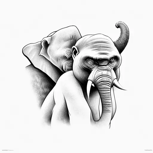 Night with Gorilla, Elephant and Ocean tattoo design idea