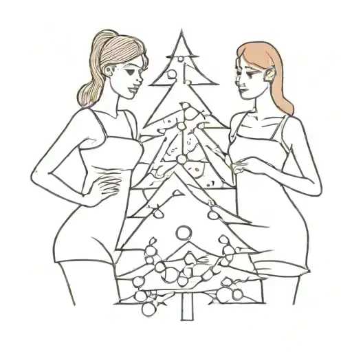 three women posing in front of a christmas tree tattoo design idea