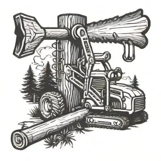 Incorporate forestry equipment like chainsaws and axes with traditional rugby symbols like goal posts and balls tattoo design idea