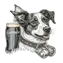 Create a tattoo featuring a Guinness pint with a jack Russell and border collie playfully interacting around it tattoo design idea