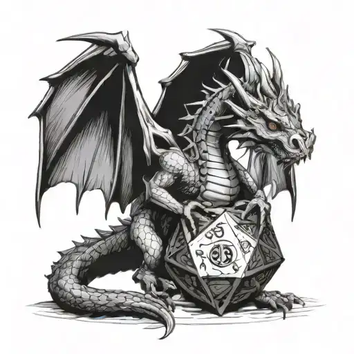 Incorporate a dragon wrapped around a D20 dice, symbolizing the client's love for Dnd and gaming tattoo design idea