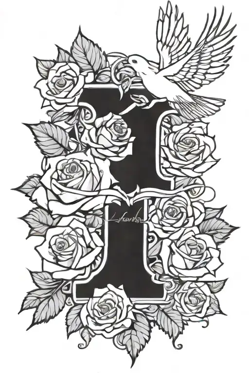 rose tattoo with 444 as the stem, clouds and doves , one word in each of the 4's Long Live Stone tattoo design idea