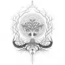 Tree of life with lynx crow and snake tattoo design idea