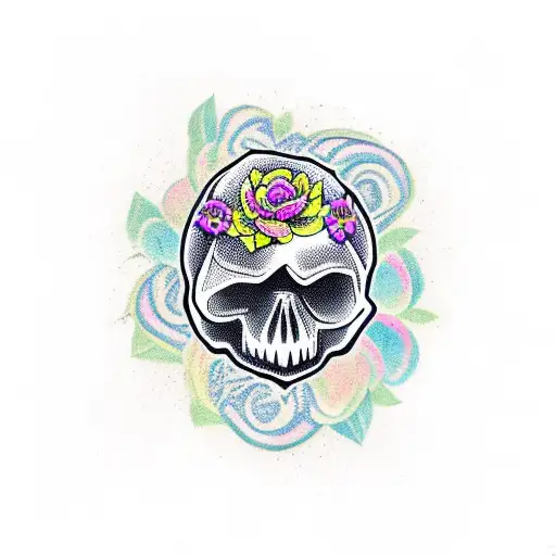 skull snake and flowers tattoo design idea