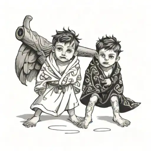 two boys in fancy towels tattoo design idea