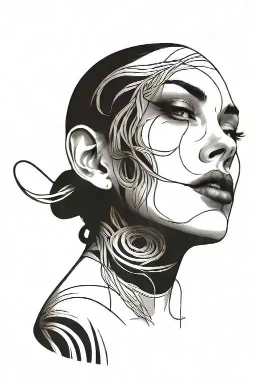 minimalist forearm tattoo with flowing lines and a face tattoo design idea