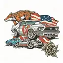 foxbody mustang and American flag  tattoo design idea