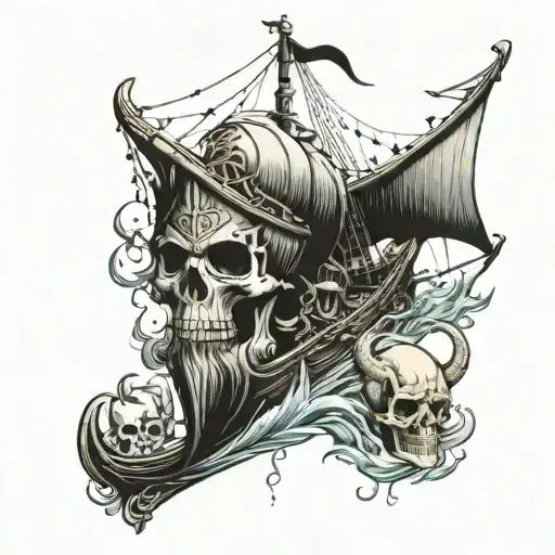 Viking skulls boat sailing tattoo design idea