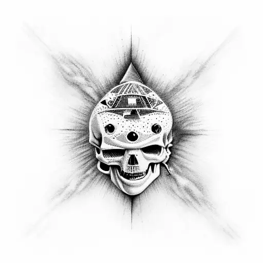A surrealistic twist on Pink Floyd's The Wall album cover featuring tribal skulls tattoo design idea