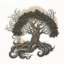 A tree of life with three branches, each branch representing one of your kids, surrounded by flames to symbolize your love and protection tattoo design idea
